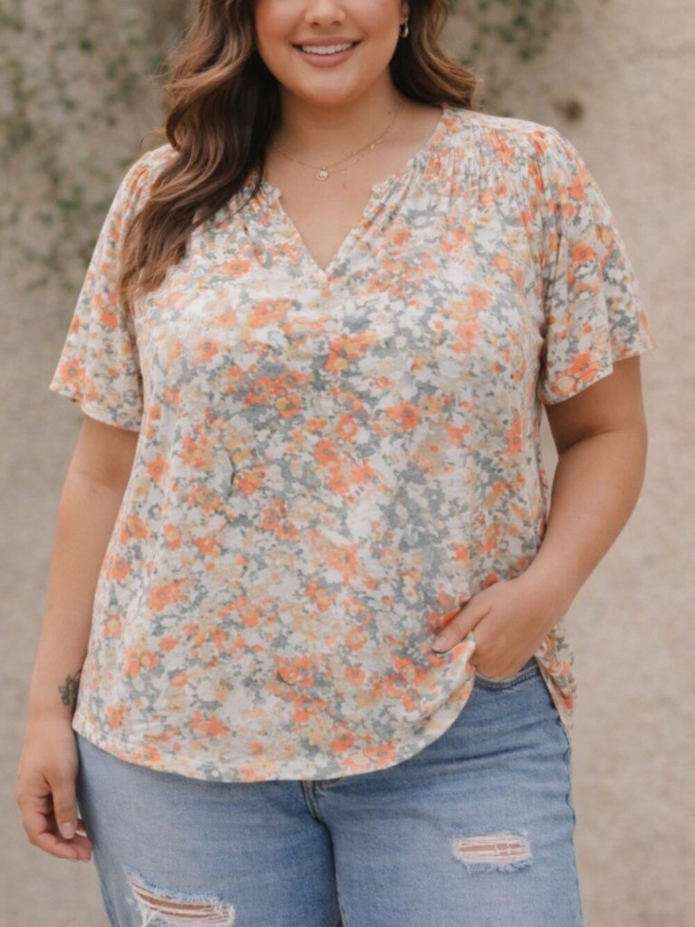 L.L. Bean Coral Floral Cotton Top XL Romantic Boho Casual Coastal Grandmother